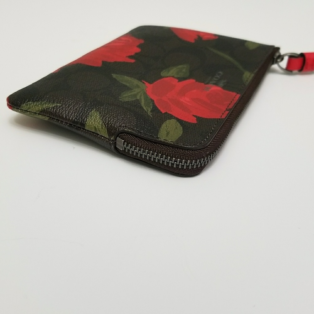 NWT Coach Brown + Red Floral / Gun Metal Wristlet - Picture 3 of 8